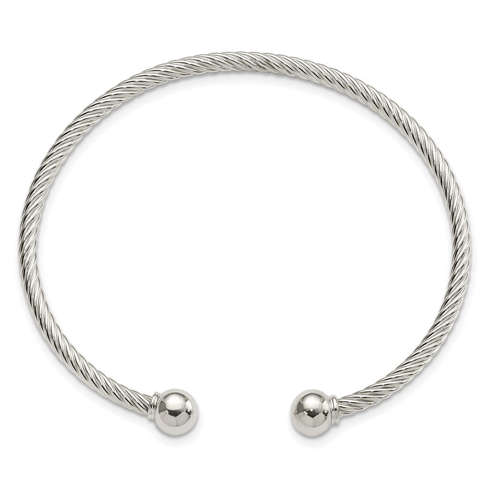 Sterlingsilber Poliert Gedreht mit 1 Thread Kugel Manschette Armreif