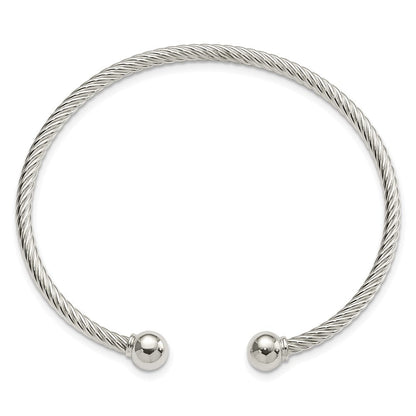 Sterlingsilber Poliert Gedreht mit 1 Thread Kugel Manschette Armreif