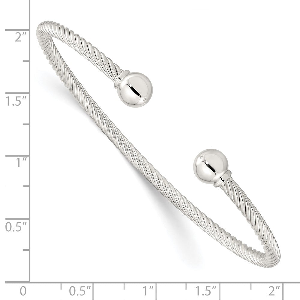 Sterlingsilber Poliert Gedreht mit 1 Thread Kugel Manschette Armreif