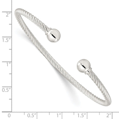 Sterlingsilber Poliert Gedreht mit 1 Thread Kugel Manschette Armreif