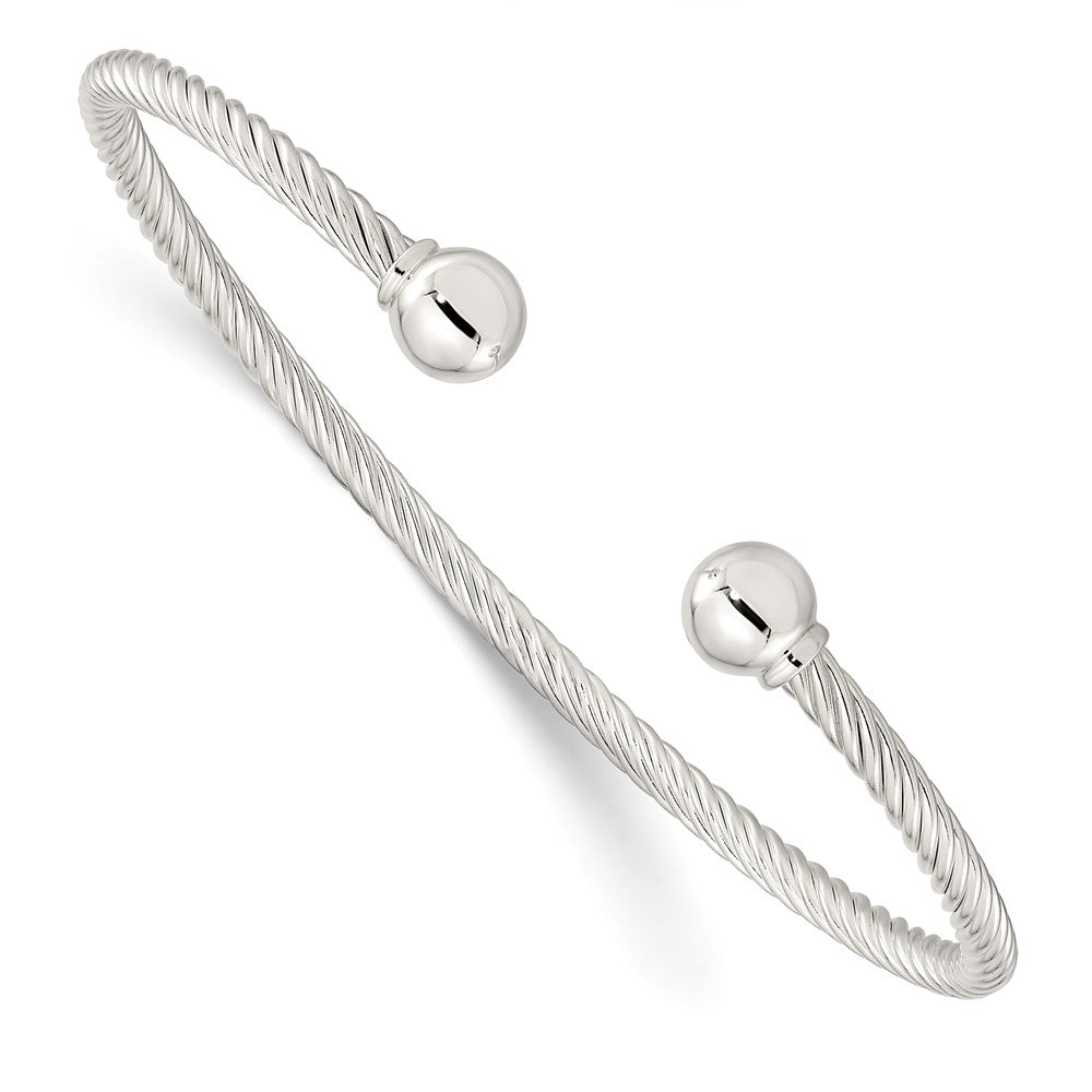 Sterlingsilber Poliert Gedreht mit 1 Thread Kugel Manschette Armreif