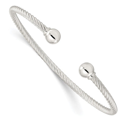 Sterlingsilber Poliert Gedreht mit 1 Thread Kugel Manschette Armreif