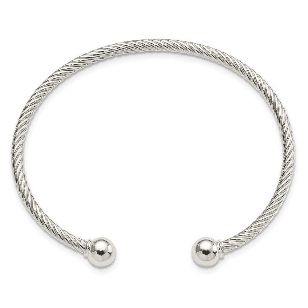 Sterlingsilber Rhodiniert Gedreht mit 1 Thread Kugel Manschette Armreif