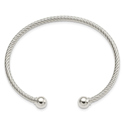 Sterlingsilber Rhodiniert Gedreht mit 1 Thread Kugel Manschette Armreif