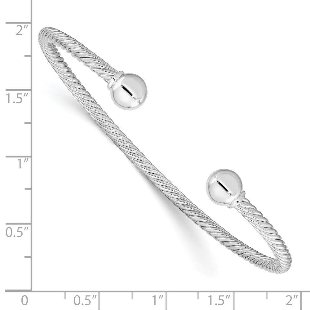 Sterlingsilber Rhodiniert Gedreht mit 1 Thread Kugel Manschette Armreif