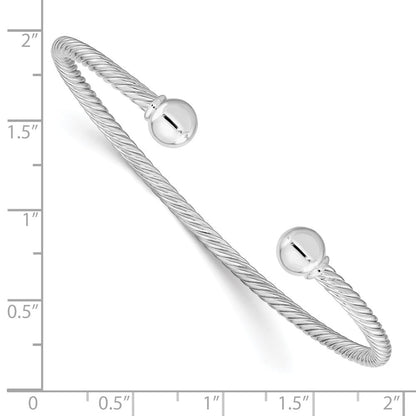 Sterlingsilber Rhodiniert Gedreht mit 1 Thread Kugel Manschette Armreif