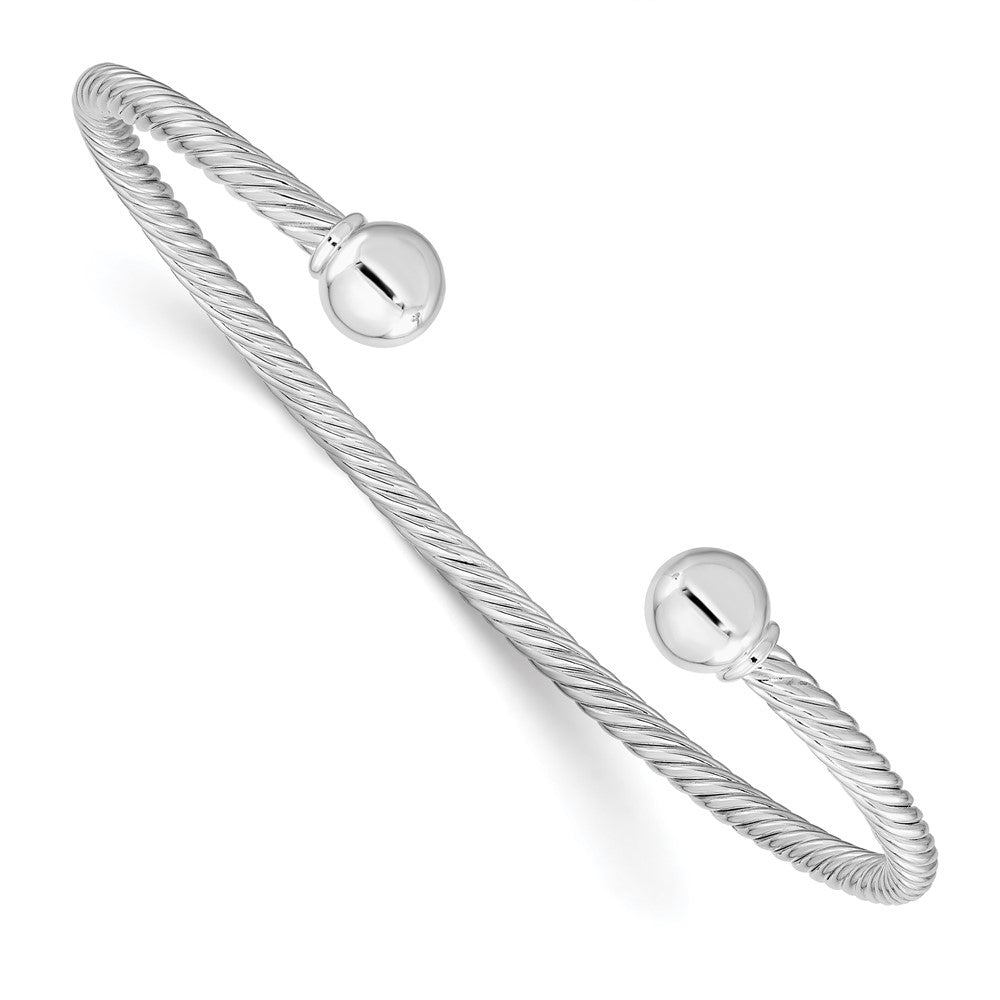 Sterlingsilber Rhodiniert Gedreht mit 1 Thread Kugel Manschette Armreif