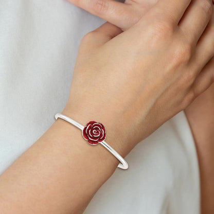 Sterlingsilber Poliert Emailliert Rose Flexibel Armreif