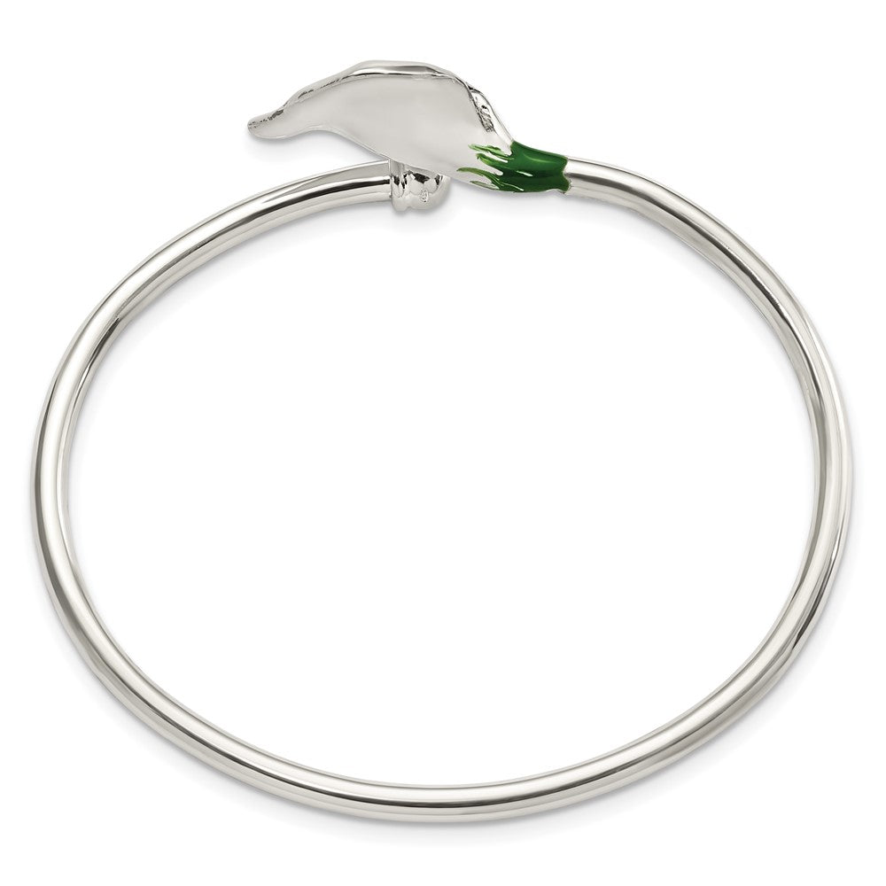 Sterlingsilber Poliert Emailliert Lilie Flexibel Armreif