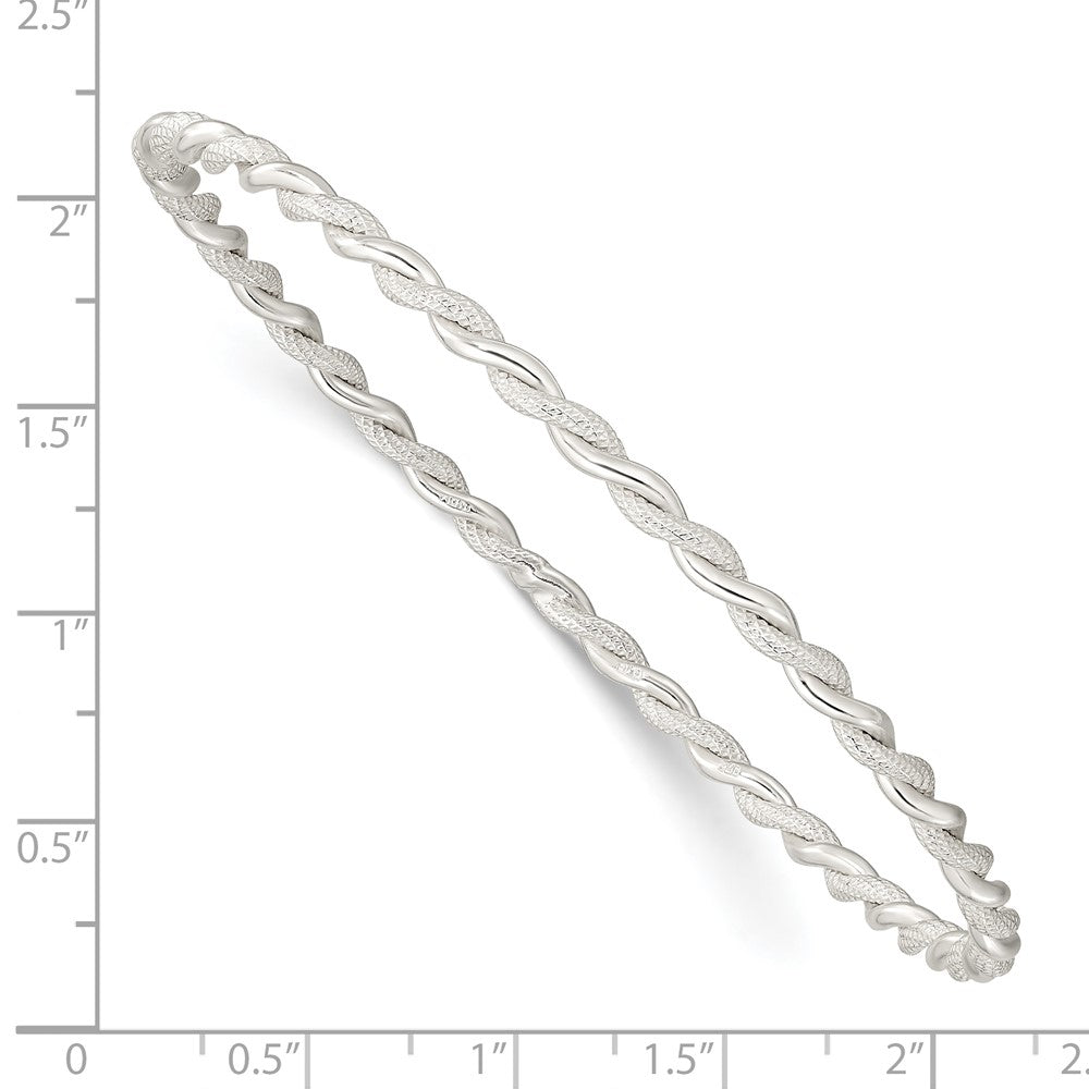 Sterlingsilber Poliert und Strukturiert Gedreht 3mm Schieber-on Armreif