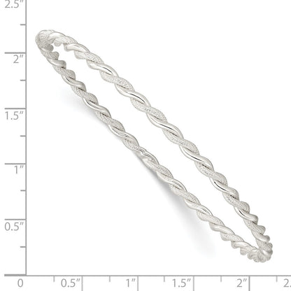 Sterlingsilber Poliert und Strukturiert Gedreht 3mm Schieber-on Armreif