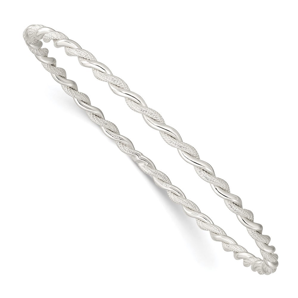 Sterlingsilber Poliert und Strukturiert Gedreht 3mm Schieber-on Armreif