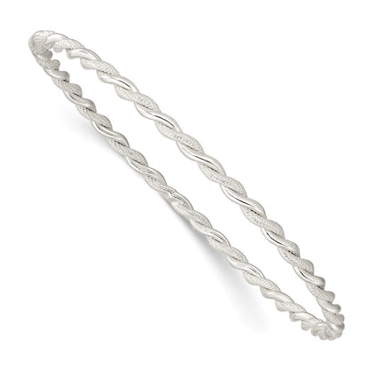 Sterlingsilber Poliert und Strukturiert Gedreht 3mm Schieber-on Armreif