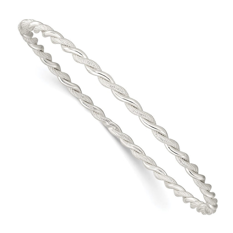 Sterlingsilber Poliert und Strukturiert Gedreht 3mm Schieber-on Armreif
