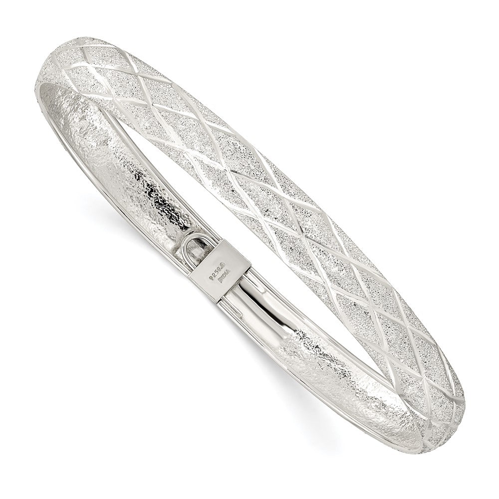 Sterlingsilber Lasergraviert-cut X-design 7.5mm Oval Flexibel Armreif