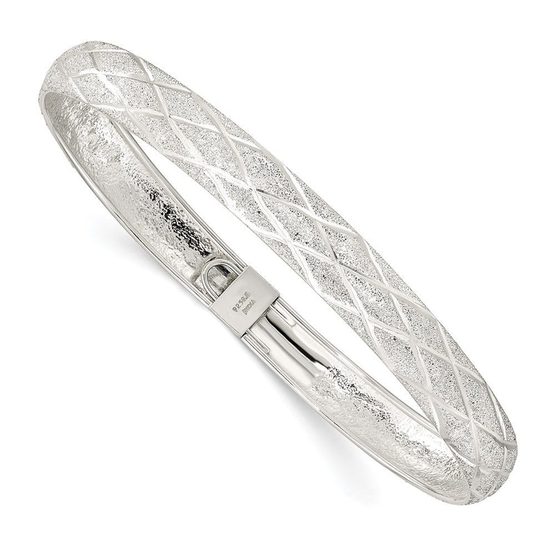 Sterlingsilber Lasergraviert-cut X-design 7.5mm Oval Flexibel Armreif