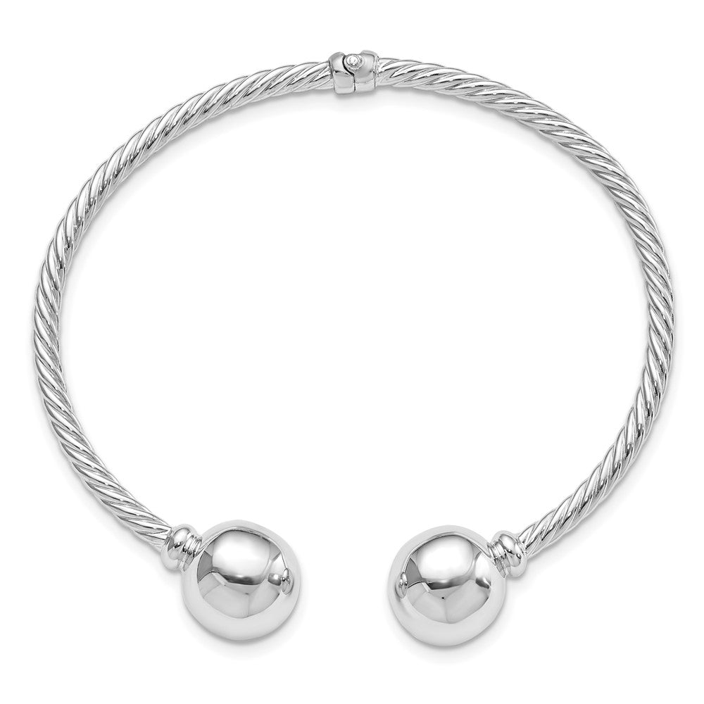 Sterlingsilber Rhodiniert Gedreht & Gekugelt End Klappbar Manschette Armreif