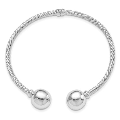 Sterlingsilber Rhodiniert Gedreht & Gekugelt End Klappbar Manschette Armreif