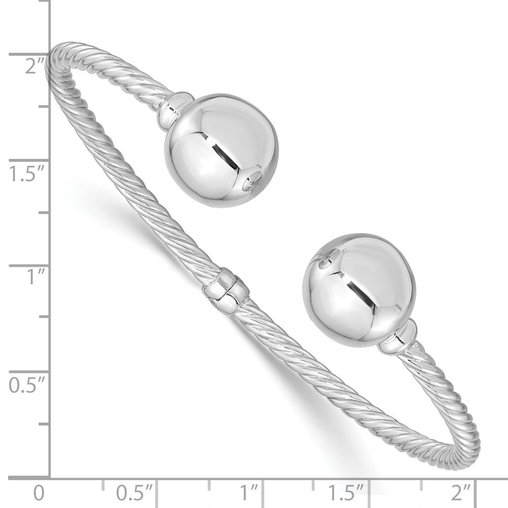 Sterlingsilber Rhodiniert Gedreht & Gekugelt End Klappbar Manschette Armreif
