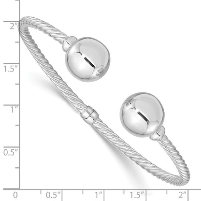 Sterlingsilber Rhodiniert Gedreht & Gekugelt End Klappbar Manschette Armreif