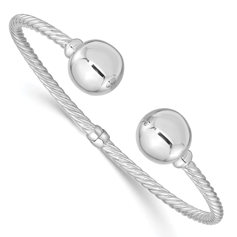Sterlingsilber Rhodiniert Gedreht & Gekugelt End Klappbar Manschette Armreif