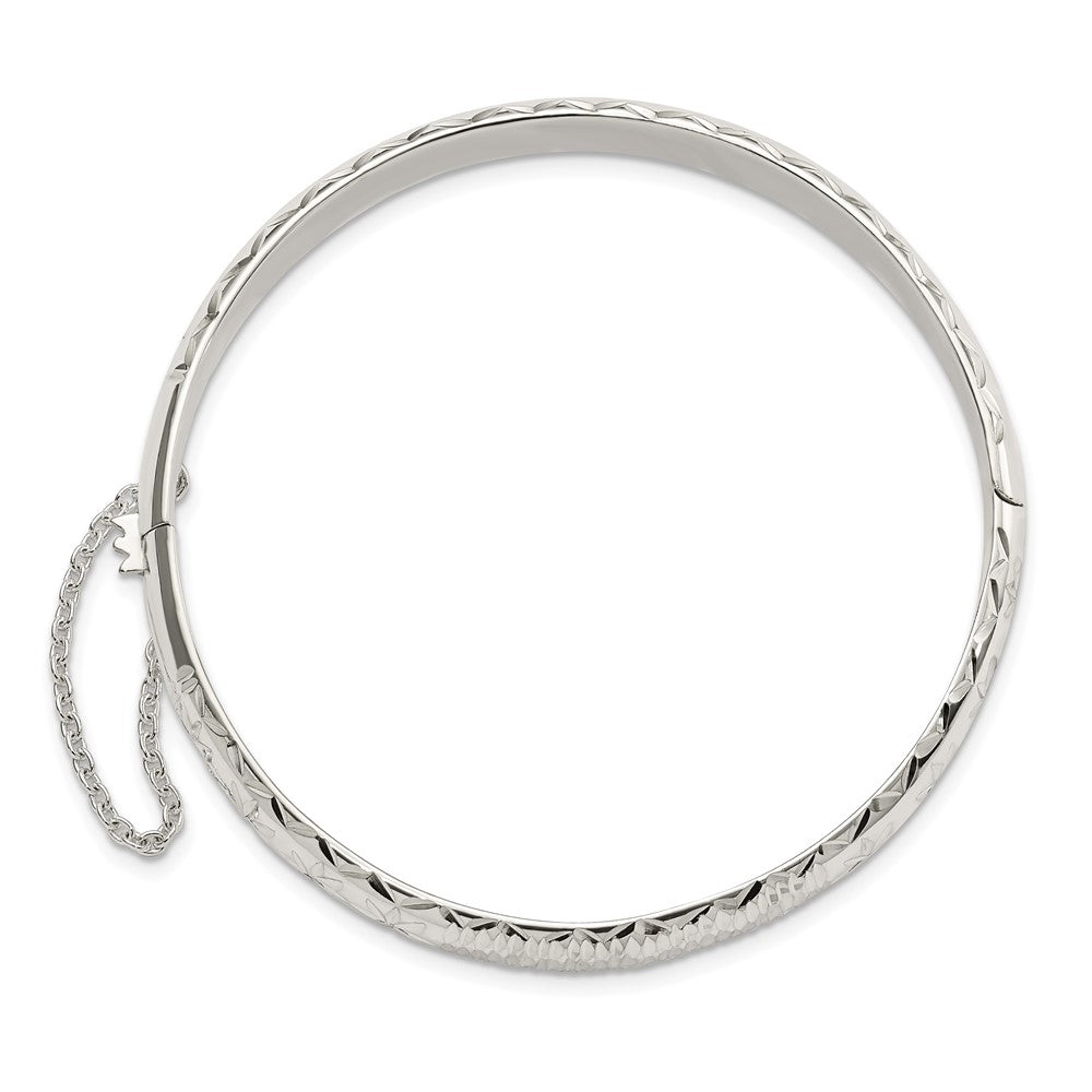 Sterlingsilber Rhodiniert Poliert und Diamantiert 7.00mm Klappbar Armreif
