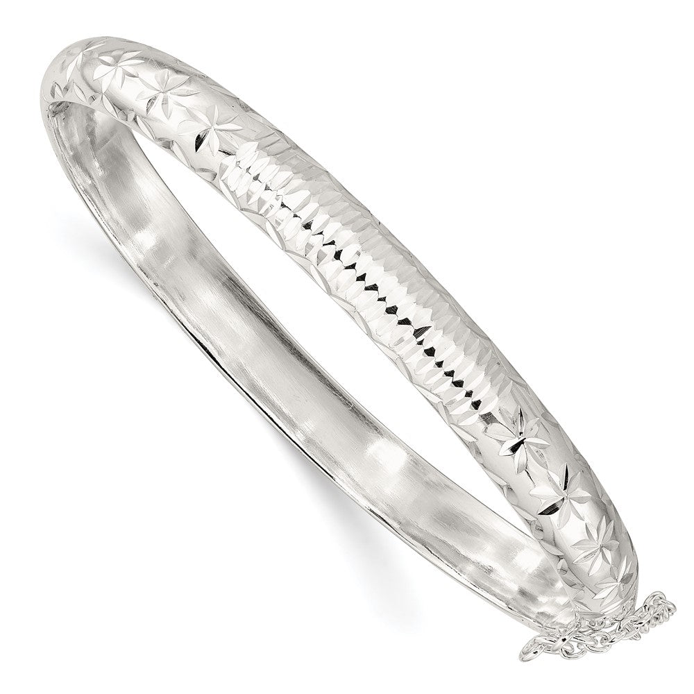 Sterlingsilber Rhodiniert Poliert und Diamantiert 7.00mm Klappbar Armreif