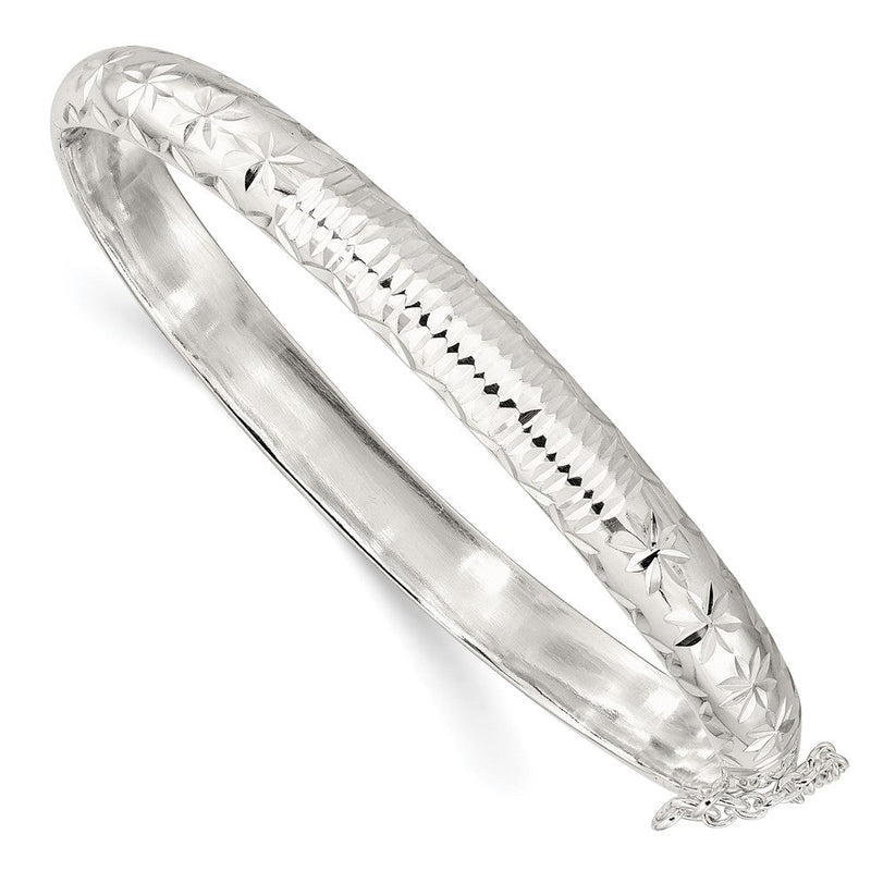 Sterlingsilber Rhodiniert Poliert und Diamantiert 7.00mm Klappbar Armreif