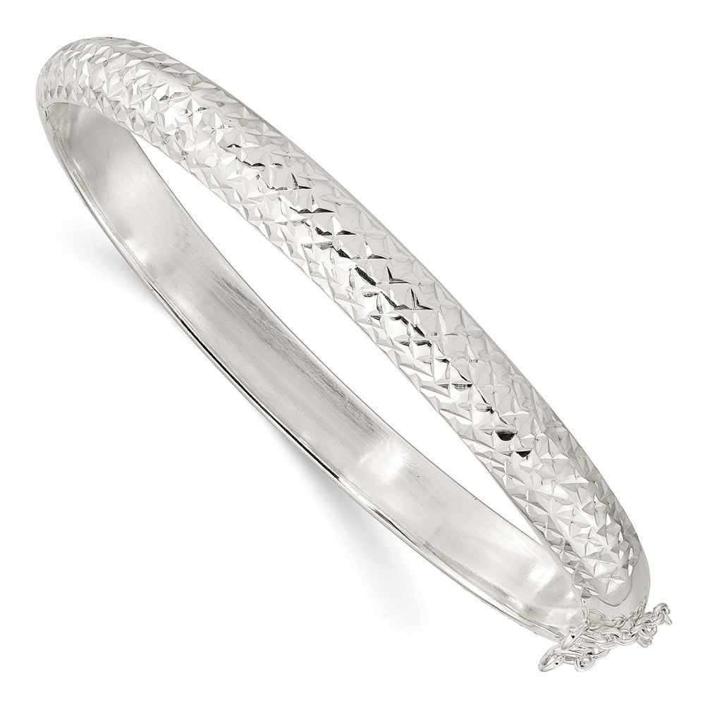Sterlingsilber Rhodiniert Poliert und Diamantiert 7.00mm Klappbar Armreif