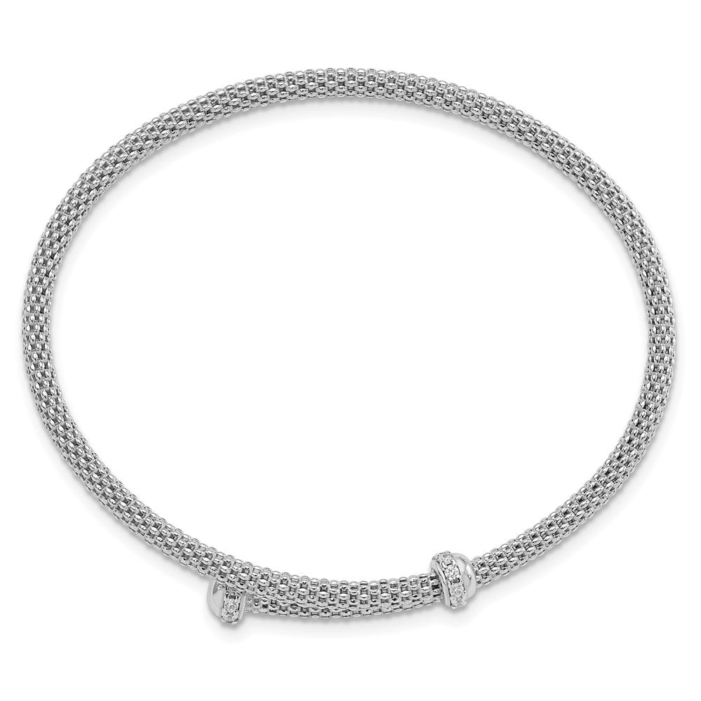 Sterlingsilber Rhodiniert Poliert Zirkonia Flexibel Manschette Armreif