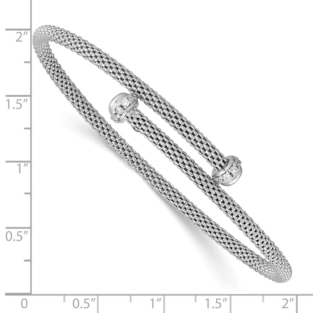 Sterlingsilber Rhodiniert Poliert Zirkonia Flexibel Manschette Armreif