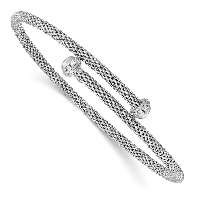 Sterlingsilber Rhodiniert Poliert Zirkonia Flexibel Manschette Armreif