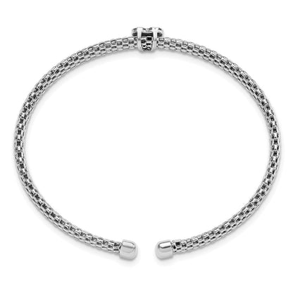 Sterlingsilber Rhodiniert Poliert Zirkonia Herz Netz Manschette Armreif