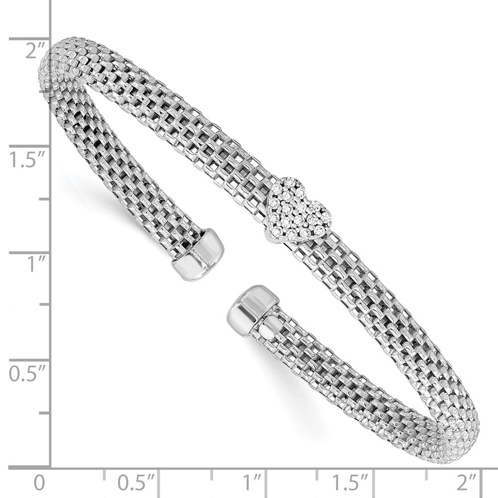 Sterlingsilber Rhodiniert Poliert Zirkonia Herz Netz Manschette Armreif