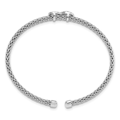 Sterlingsilber Rhodiniert Poliert Zirkonia Unendlichkeit Flexibel Manschette Armreif