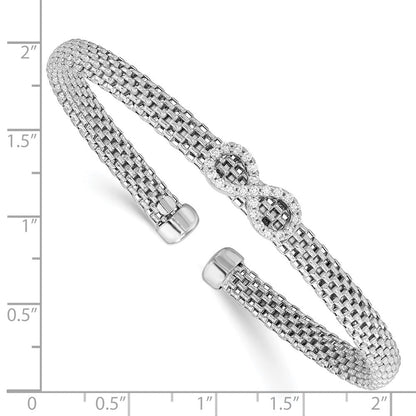 Sterlingsilber Rhodiniert Poliert Zirkonia Unendlichkeit Flexibel Manschette Armreif