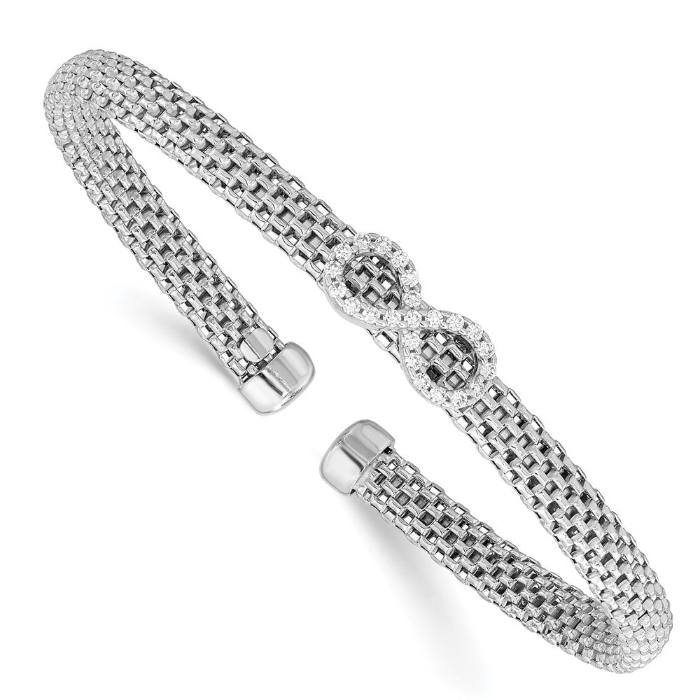 Sterlingsilber Rhodiniert Poliert Zirkonia Unendlichkeit Flexibel Manschette Armreif