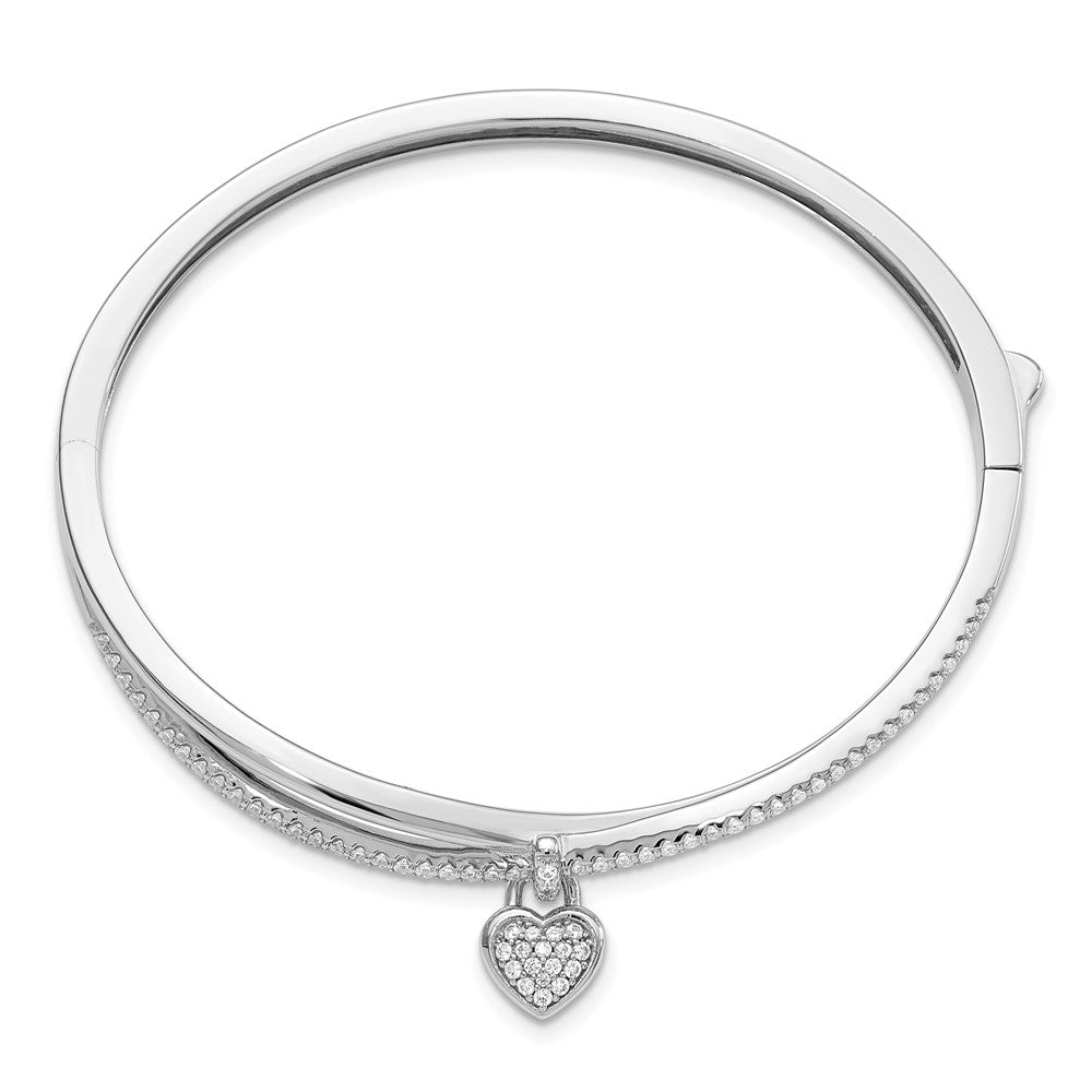 Sterlingsilber Rhodiniert Zirkonia Herz Hängend Klappbar Armreif