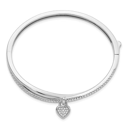 Sterlingsilber Rhodiniert Zirkonia Herz Hängend Klappbar Armreif