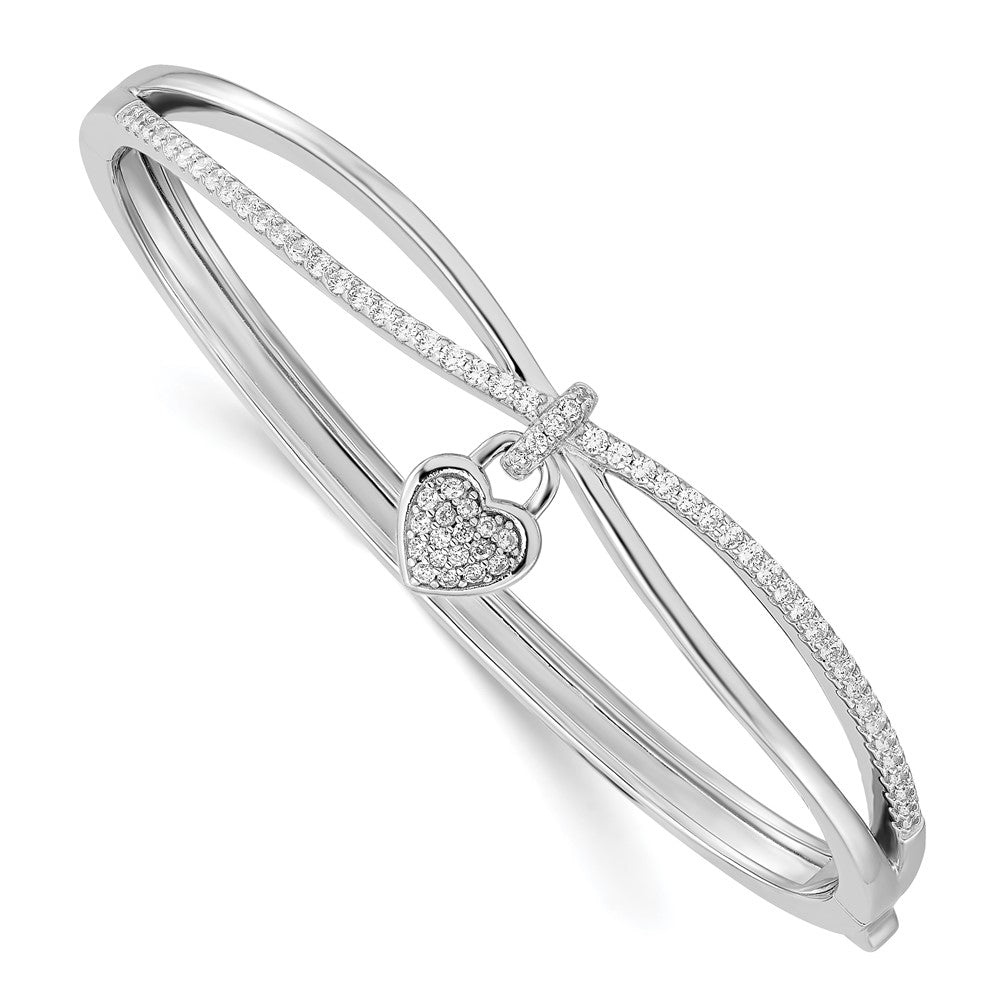 Sterlingsilber Rhodiniert Zirkonia Herz Hängend Klappbar Armreif