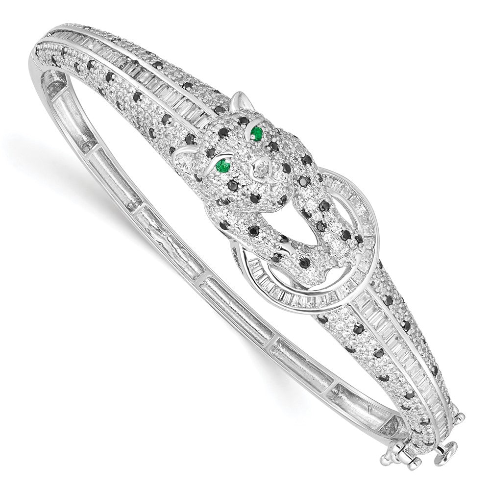 Sterlingsilber Rhodiniert Poliert Zirkonia Cheetah Klappbar Armreif