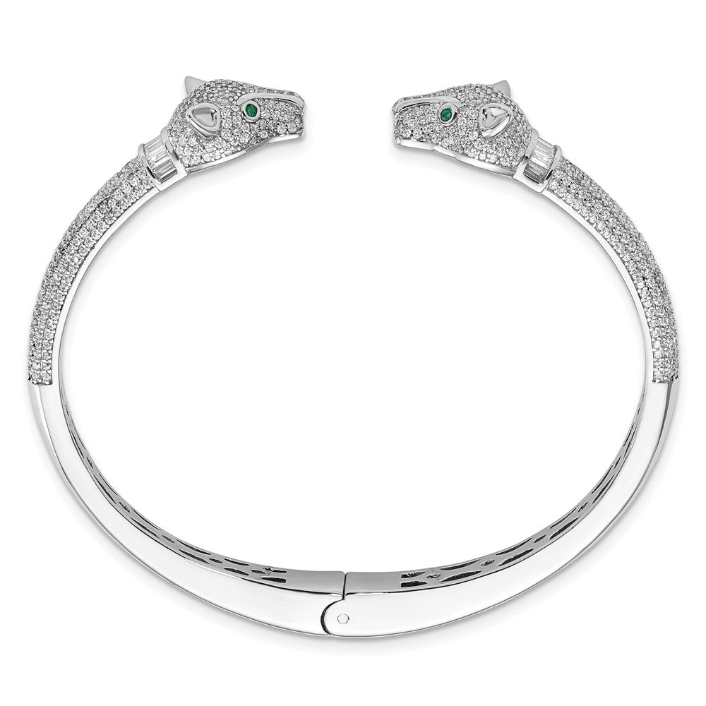 Sterlingsilber Rhodiniert Poliert Zirkonia Lioness Klappbar Manschette Armreif