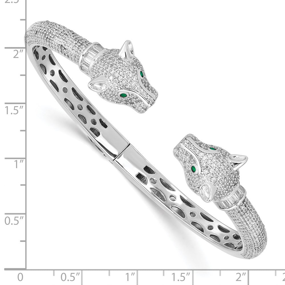 Sterlingsilber Rhodiniert Poliert Zirkonia Lioness Klappbar Manschette Armreif