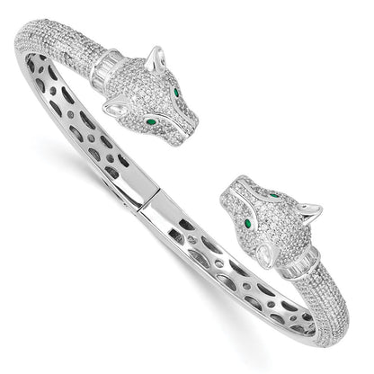 Sterlingsilber Rhodiniert Poliert Zirkonia Lioness Klappbar Manschette Armreif