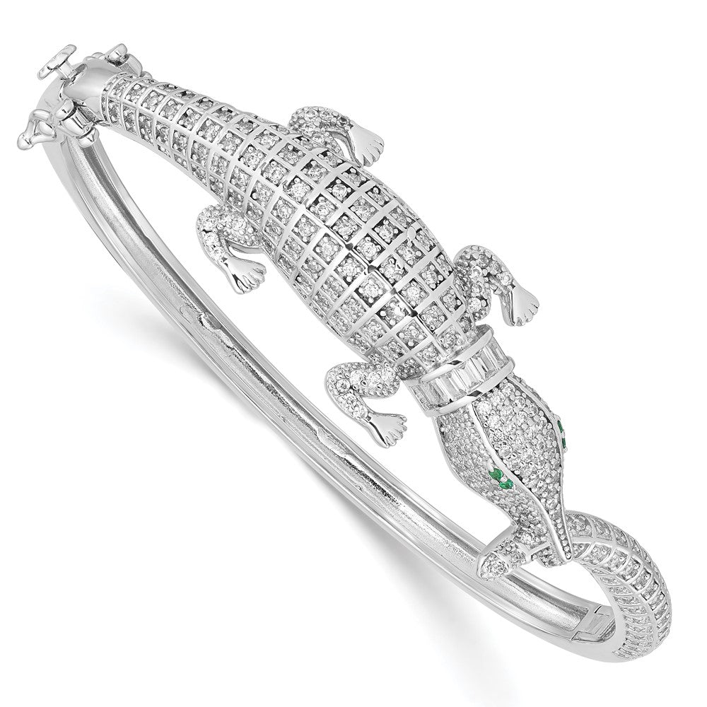 Sterlingsilber Rhodiniert Poliert Zirkonia Alligator Klappbar Armreif