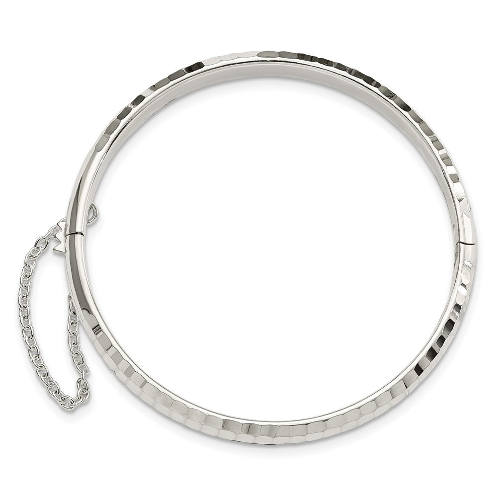Sterlingsilber Rhodiniert Poliert & Diamantiert 5mm mit Sicherheits Verschluss Klappbar Kinder Armreif