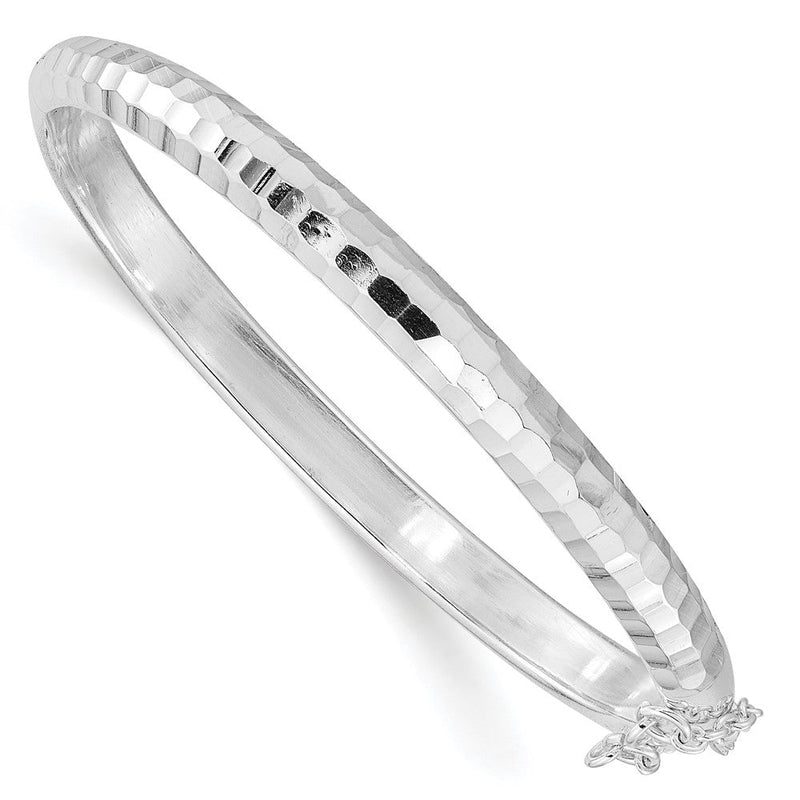 Sterlingsilber Rhodiniert Poliert & Diamantiert 5mm mit Sicherheits Verschluss Klappbar Kinder Armreif