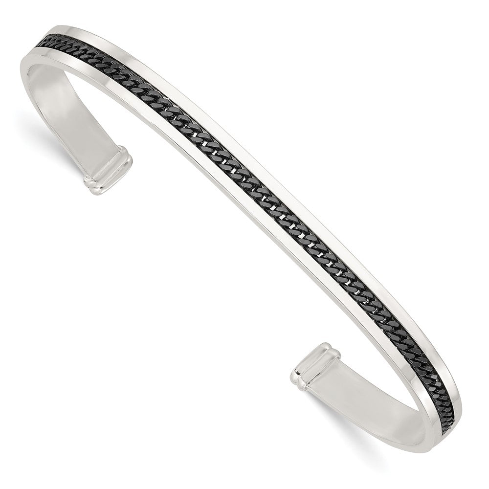 Sterlingsilber mit Schwarz Rhodium Einlage Manschette Armreif