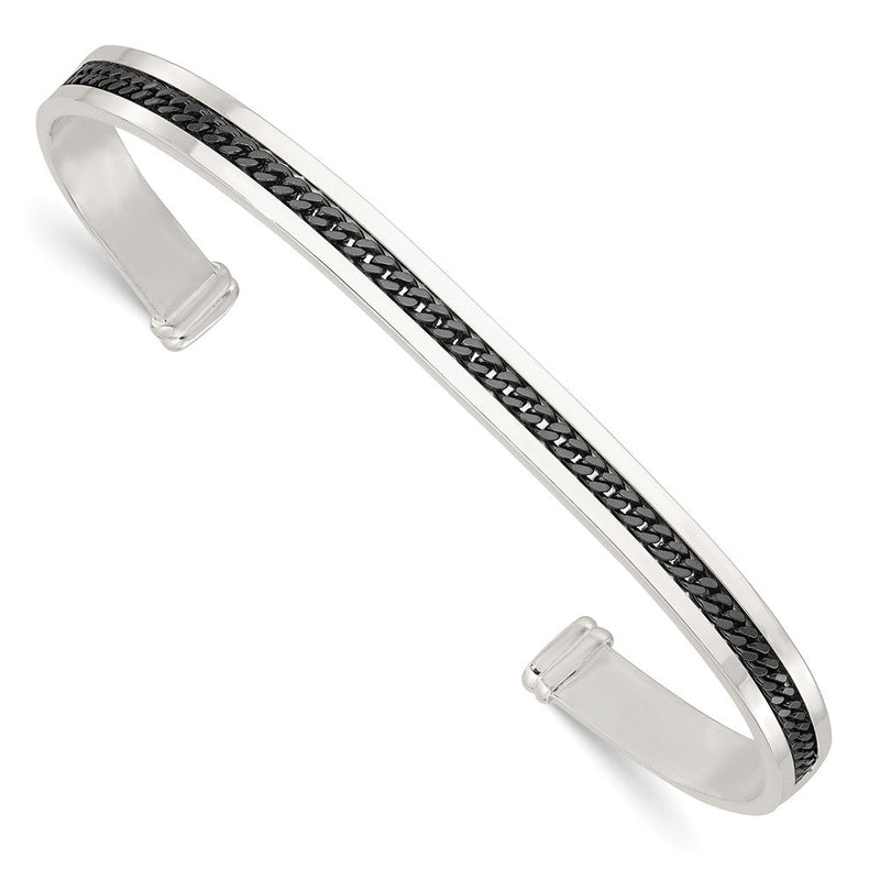 Sterlingsilber mit Schwarz Rhodium Einlage Manschette Armreif