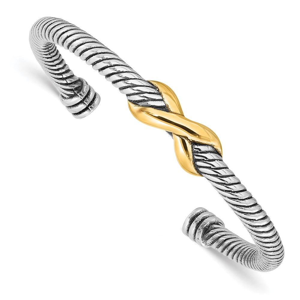 Sterlingsilber Antikisiert und Goldfarben Unendlichkeit Manschette Armreif